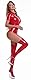 FEOYA Damen Wetlook Bodysuit Kurz Dessous Body Unterwäsche Gogo Stringbody Brust Harness PU Leder Halsband - Rot - XL