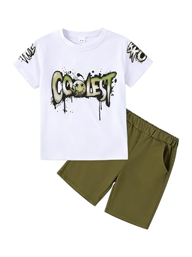 Yoxindax 2-Piece Boys Clothes Letter Graphic Print Short Sleeve T-Shirt Kids 6-14 Years Teen Boys Summer Outfits Size 11 12