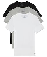 Tommy Hilfiger Men's Underwear 3 Pack Short Sleeve Cotton Crew Neck Sleep Tee, Black/Grey/White, Large