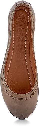 Frye Carson Ballet Flats For Women Featuring Premium Tumbled Leather With Leather Lining And Leather Outsole – ⅜” Heel, Warm Grey - 10M #TOP3