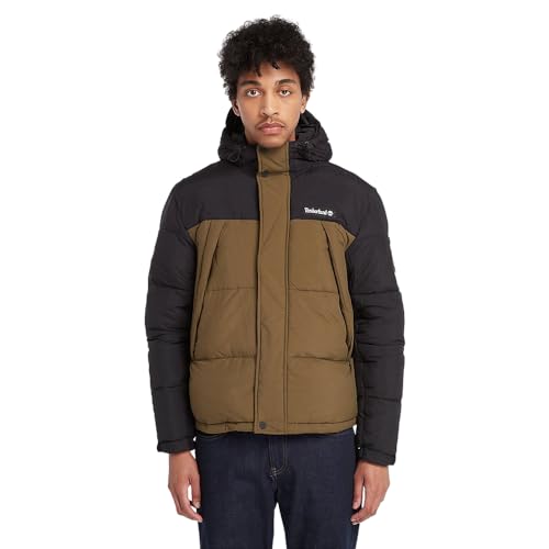 Timberland Men's DWR Outdoor Archive Puffer Jacket, Black/Dark Olive Green, XL