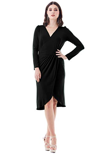 Viris Zamara Womens Elegant Long Sleeve Sexy V-Neck Pleated Wrap Pencil Midi Dress Casual Semi Formal Slim Waist Sheath Bodycon Gown Gowns Knee Length Dresses, Black L 12-14 Viris Zamara Womens Elegant Long Sleeve Sexy V-Neck Pleated Wrap Pencil Midi Dress Casual Semi Formal Slim Waist Sheath Bodycon Gown Gowns Knee Length Dresses, Black L 12-14