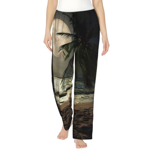 Pantalon de pyjama palmier tropical femme, vêtement d'intérieur pour soirée détente