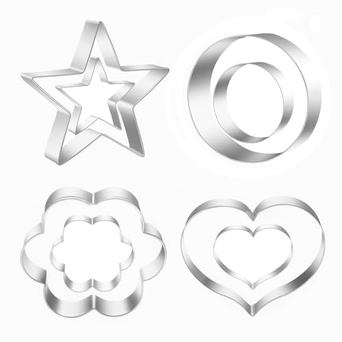 8 Pcs Metal Cookie Cutters Set, Heart Flower Star Round Shapes Metal Cookie Cutters Molds for Baking, Stainless Steel Molds Cutters for Baking Halloween Christmas Holiday