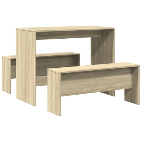 vidaXL Mesa y Bancos de Comedor 3 pzas Madera ingeniería Roble Sonoma, Juego de Mesa de Comedor, Juego de Mesa con Banco, Mesa de Comedor y Bancos - imagen 6