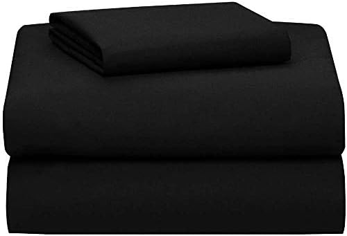 OCM College Dorm Bed Sheet Set in Black | Twin XL Size | Solid Black | Soft Microfiber Fitted Sheet, Flat Sheet and Pillowcase with Deep Pockets