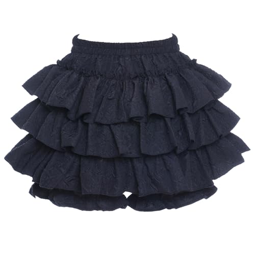 Vibsion Womens Lolita Bloomers Victorian Ruffles Pumpkin Pants Retro Embossed Security Bottom Shorts for Girl Black L