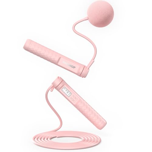 Image of Halohop Skipping Ropes for Women Cordless Counter Jump Rope with Large Cordless Ball Weighted Jump Rope for Women with LCD Display Pink