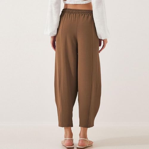 Cropped Linen Pants for Women Casual Boho Drawstring Waisted Harem Pants with Pockets Summer Loose Lightweight Pant3