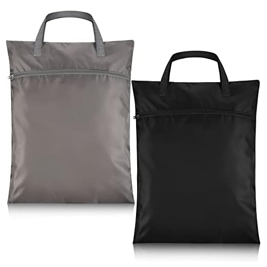 2 Pcs Travel Laundry Bags Waterproof with Handle Dirty Clothes Bag for Traveling Hanging Laundry Hamper with Two Zippered Pockets Washable Reusable for Sports Home Travel College Dorm (Black, Gray)