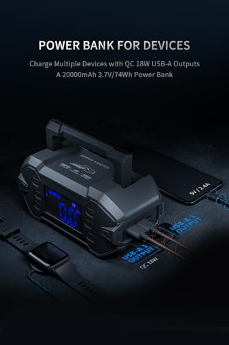 Portable Car Jump Starter 3000A: 12V Battery Jumper Emergency for 8.0L Gas & Diesel Engines Power Booster Start Boost Charger Box with Power Bank + Air Compressor, High-Efficiency (GK-J1206P) - Image 4