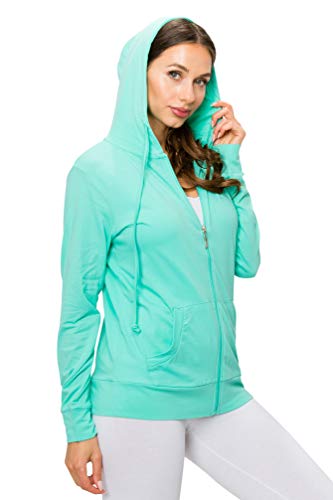 Cute Thin Full Zip-up Plain Hoodie lightweight jacket women Mint S