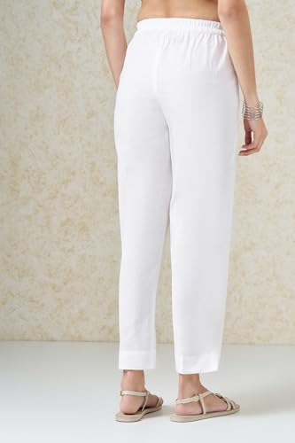 Image of Rangmanch by Pantaloons Women's Cotton Linen Bottoms | Slim Tapered Fit | Mid Rise Waist | Ankle Length
