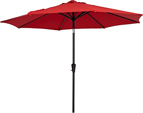 9 Ft Outdoor Umbrella With Push Button Tilt And Crank For Market, Backyard, Pool, Garden, Deck, 8 Ribs, (Wine Red) #TOP4