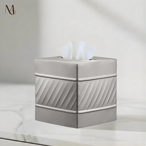 Monarch Abode Tissue Box Cover Square &ndash; Handcrafted Wave Embossed Pewter Metal Tissue Holder Box for Bathroom Accessory, Aesthetic Decorative Facial Napkin Cube for Modern Home Decor