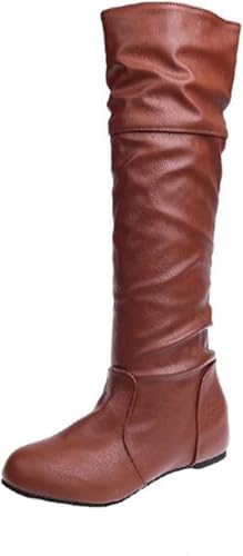 Women's Slouchy Knee High Boots Fall Winter Flat Wide Mid Calf Booties Comfy Slip On Riding Boot Shoes