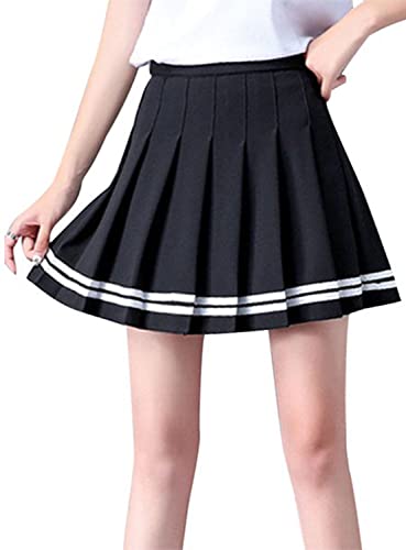 HOEREV Women's Athletic Skirts Stretchy Flared Mini with Shorts, Elastic Waistband with Pockets