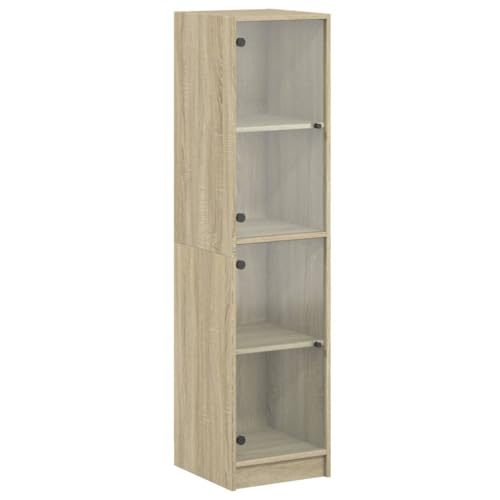 vidaXL Aparador con Puertas de Vidrio, Alacena Decorativa con Almacenamiento, Mueble de Buffet, Armario Alto para Salón Hogar, Roble Sonoma