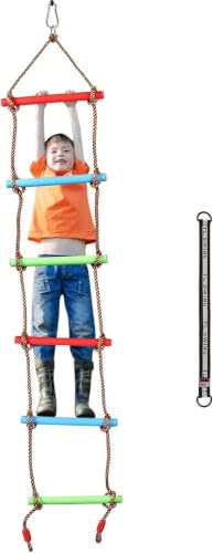 REDCAMP Strickleiter Kinder Outdoor 2m Kletterleiter Klettergerüst mit sechs Kunststoffsprossen Lange Kletterseil Hängeleiter für Spielset Garten Baumhaus bis ca. 150 kg