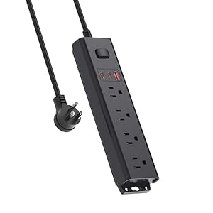 Surge Protector Power Strip with USB PD 20W, Mountable Power Outlet Strip with 4 AC Outlets & 3 USB Ports Fast Charge (1 USB-A, 2 USB-C), 5FT Extension Cord, Wall Mount, Flat Plug for Office (Black)