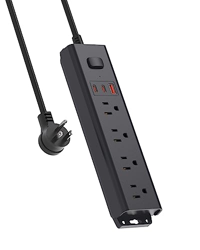 Surge-Protector-Power-Strip-with-USB-PD-20W-Mountable-Power-Outlet-Strip-with-4-AC-Outlets-3-USB-Ports-Fast-Charge-1-USB-A-2-USB-C-5FT-Extension-Cord-Wall-Mount-Flat-Plug-for-Office-Black