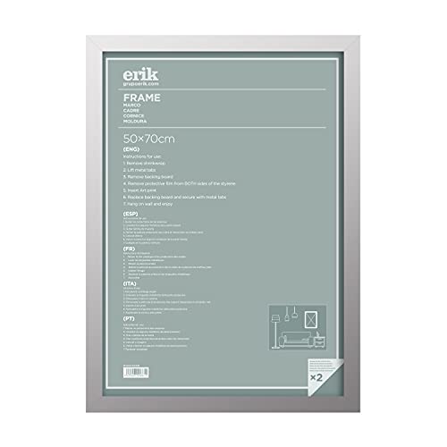 Grupo Erik, Marco de Fotos para pared, Marco Madera MDF, Ideal para lámina decorativa, Decoración hogar, Plata, Marco 50 x 70