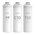 SimPure 6-Month Replacement Filter Cartridge Pack Set for T1-100/1-400UV Tankless Reverse Osmosis Water Filter System (1*PP Filter + 1*CTO Filter + 1*T33 Filter)