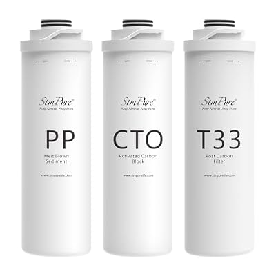 SimPure 6-Month Replacement Filter Cartridge Pack Set for T1-100/1-400UV Tankless Reverse Osmosis Water Filter System (1*PP Filter + 1*CTO Filter + 1*T33 Filter)
