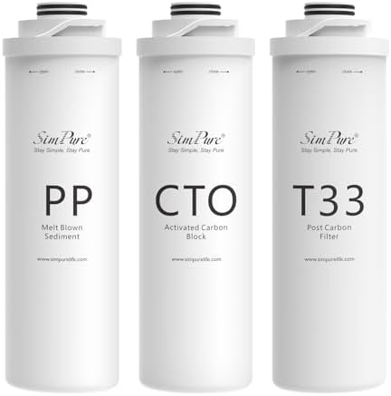 SimPure T1シリーズ 6か月交換用フィルターカートリッジパックセット モデルT1-100、T1-400UV用(PP1個 + CTO 1個 + T33x1)。