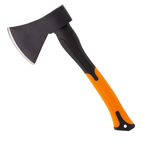 Mivos Axt 1000 g mit Glasfaserstiel und Klinge aus Kohlenstoffstahl - Universalaxt zur Bearbeitung von Holz - Spaltaxt mit Gummiertes Griffende für Garten und Wald