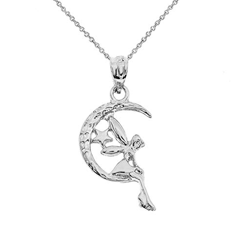 Sterling Silver Tinkerbell Fairy Tale on The Moon Charm Pendant Necklace