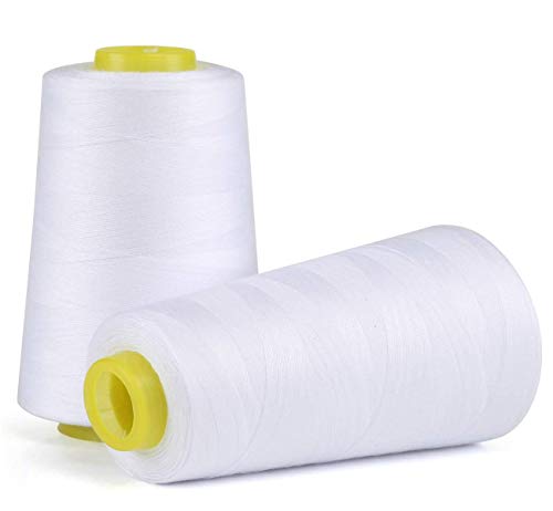 Sylon 2Pcs Fil à Coudre de Polyester Bobine Fil Blanc pour Machine à Coudre et Coudre à La Main 6000 Mètres