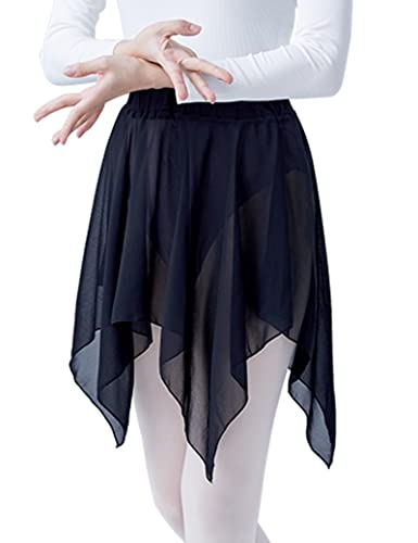 Phoeswan Ballet Skirt Black Aymmetric Chiffon Pull On Dance Skirts For Women And Teens #TOP3