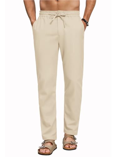 RQP Mens Linen Pants Drawstring Casual Pants Lightweight Stretch Beach Pants Baggy Dress Trousers