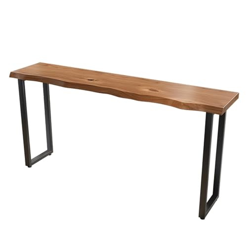 Nordic - Mesa de bar de madera maciza, mesa de pub de altura ajustable con parte superior gruesa irregular, base de hierro forjado para cocina, comedor y bistró (140 x 45 x 105 cm)