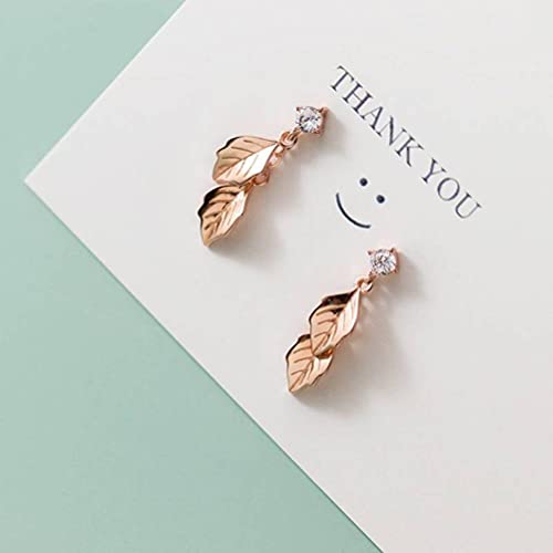 Boucles d'oreilles feuille S925 le cadeau idéal avec diamant et rose