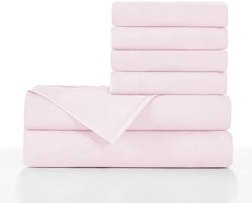 BASIC CHOICE 6 Piece Sheet Set - Luxury Soft 2000 Series, Standard 100 by Oeko-Tex, Bed Sheets Full, Baby Pink