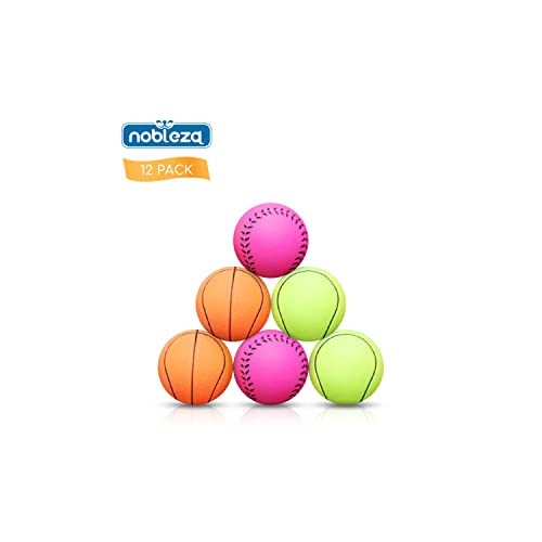 Nobleza Hundespielzeug Ball, 12 Stück Hundeball aus Naturkautschuk, Kauspielzeug für Große Mittlerer Hunde, Interaktives Kauspielzeug, Robuster Hunde Ball, Basketball/Tennis/Baseball 7.2cm