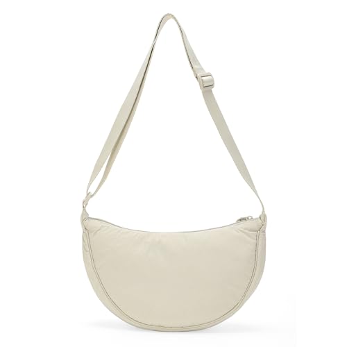 Image of Small Crescent Crossbody Bag for Women Men Lightweight Nylon Dumpling Sling Purse Shoulder Bag for Outdoor Travel(Beige, Small)