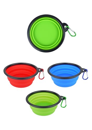 HENBRANDT Silicone Travel Dog Bowl with Carabiner Clip 350ml Small Portable Water Bowl 3 Assorted Colours Fold Down Pop Up Dog Bowls Dog Toys and Accessories, Red, Black, Blue