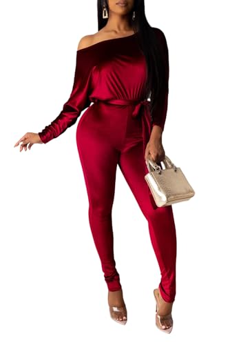 LKOUS Womens Velvet Suede Pants Suirs Jumpsuits Slim Fit Sets