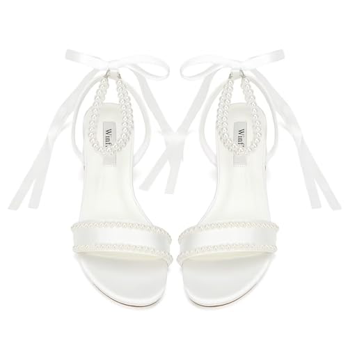 Comfortable Wedding Shoes for Bride Low Heel Bridal Shoes Pearl Sandals Low Block Heels2