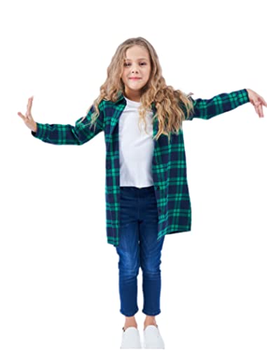HEARTTOUCH Mädchen Oversize Hemd Kariertes Bluse Shirt Baumwolle Langarmshirt Kinder Plaid Blusenkleid Hemdkleid Longshirt Loose T-Shirt Tunika (A...