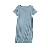 V-Neck Short Sleeve Nightgown for Women - Knee-Length Sleepshirt, Comfy Loungewear Pajamas for Sleeping Casual Wear