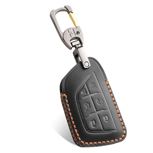QBUC for Cadillac Premium Leather Key Fob Cover for Cadillac Escalade CT4 CT5 Lyriq 2021-2025 XT4 XT5 2024 2025 (Black 6-Button)