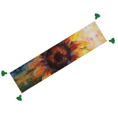 Chemin de table abstrait multicolore à pompons pour repas de mariage rustique