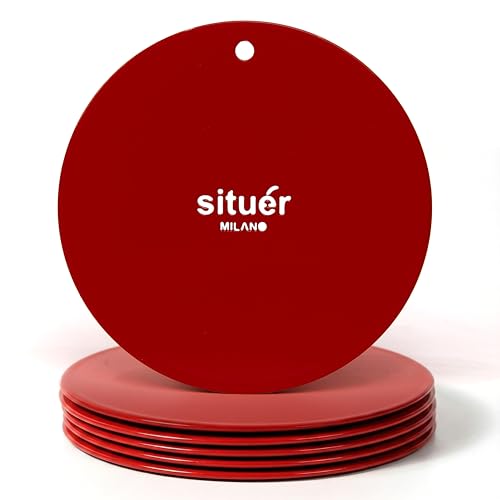 Situér Milano 6 Sottobicchieri Eleganti Rotondi in Metallo Verniciato Rosso di Diametro 10 cm Made in Italy - Accessori Raffinati per la Casa, Proteggono il Tavolo da Macchie e Graffi