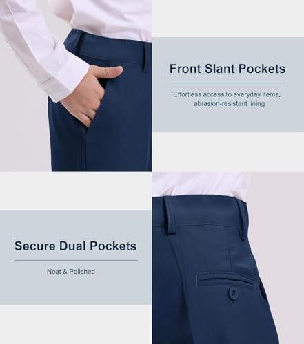 Image of Dreammonkey 4T-20Years Boys Flat Front Dress Pants Uniform Pants Adjustable Waistband for Toddler to Youth with Pockets