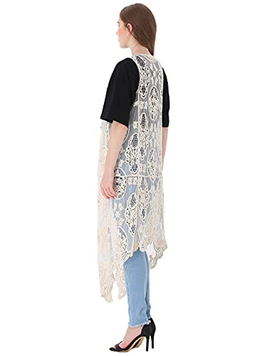 Image of Anna-Kaci Vintage Floral Bohemian Sleeveless Mesh Lace Crochet Embroidery Beach Top Cardigan Vest,