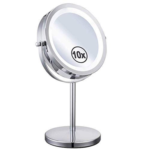 Preisvergleich Produktbild NOSSON Vergrößerungs-Kosmetikspiegellicht, 10-Fach Vergrößerungs-Kosmetikspiegel mit LED-Beleuchtung und EIN / Aus-Druckknopf für Reisen zu Hause